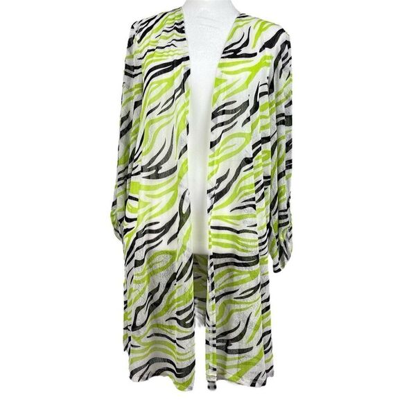 NWT Multiples Going Green Sheer Open Front Zebra Cardigan Large - Picture 1 of 12
